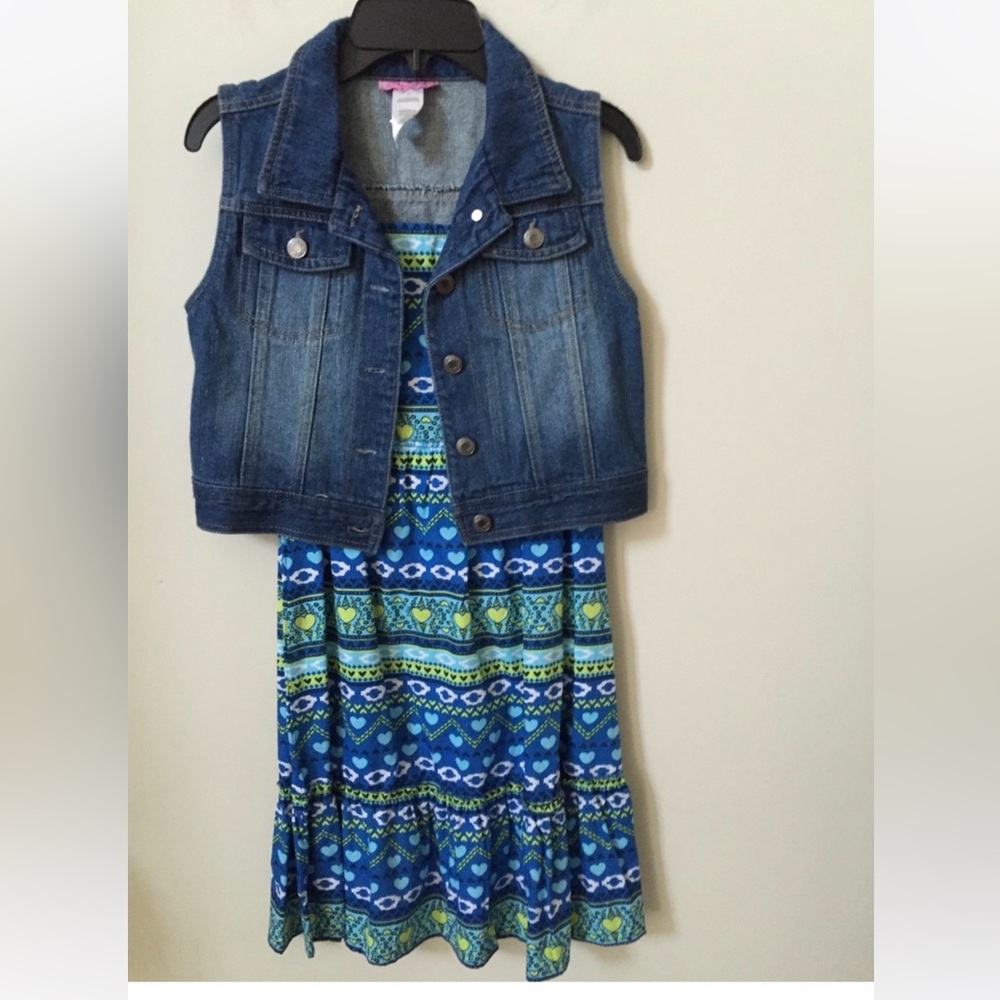 Girls Sleeveless separate jacket dress (4 & up) cotton blue